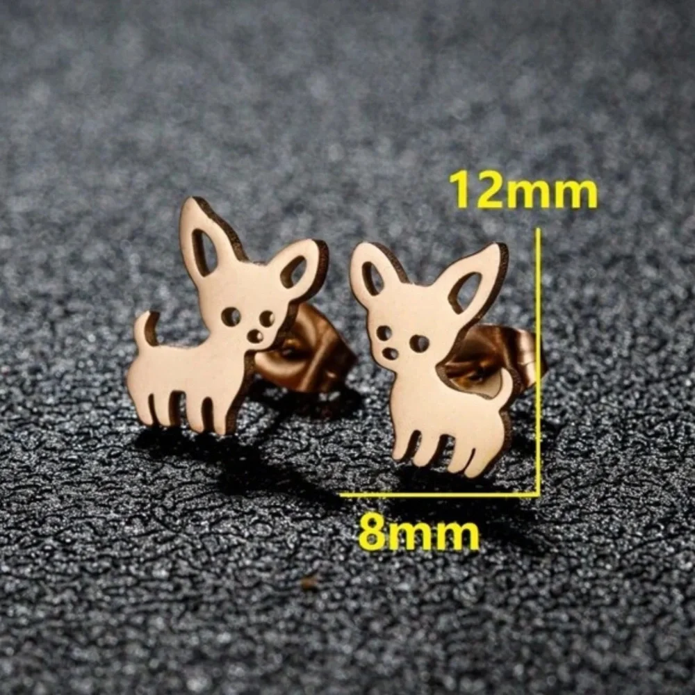 Rose Gold Chihuahua Stud Earrings, Chihuahua Dog Earrings